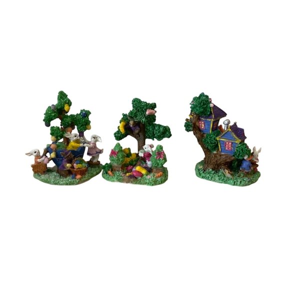 Vtg Jellybean Junction Easter Bunny Village Set 3 Tree Accessories Rabbits 2005 - Picture 1 of 9